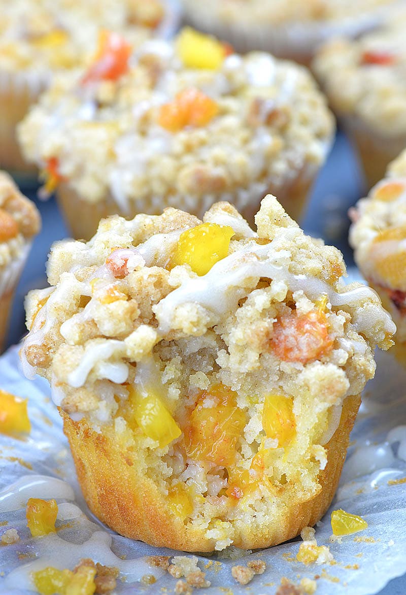 Peach muffin loaded with juicy peaches.