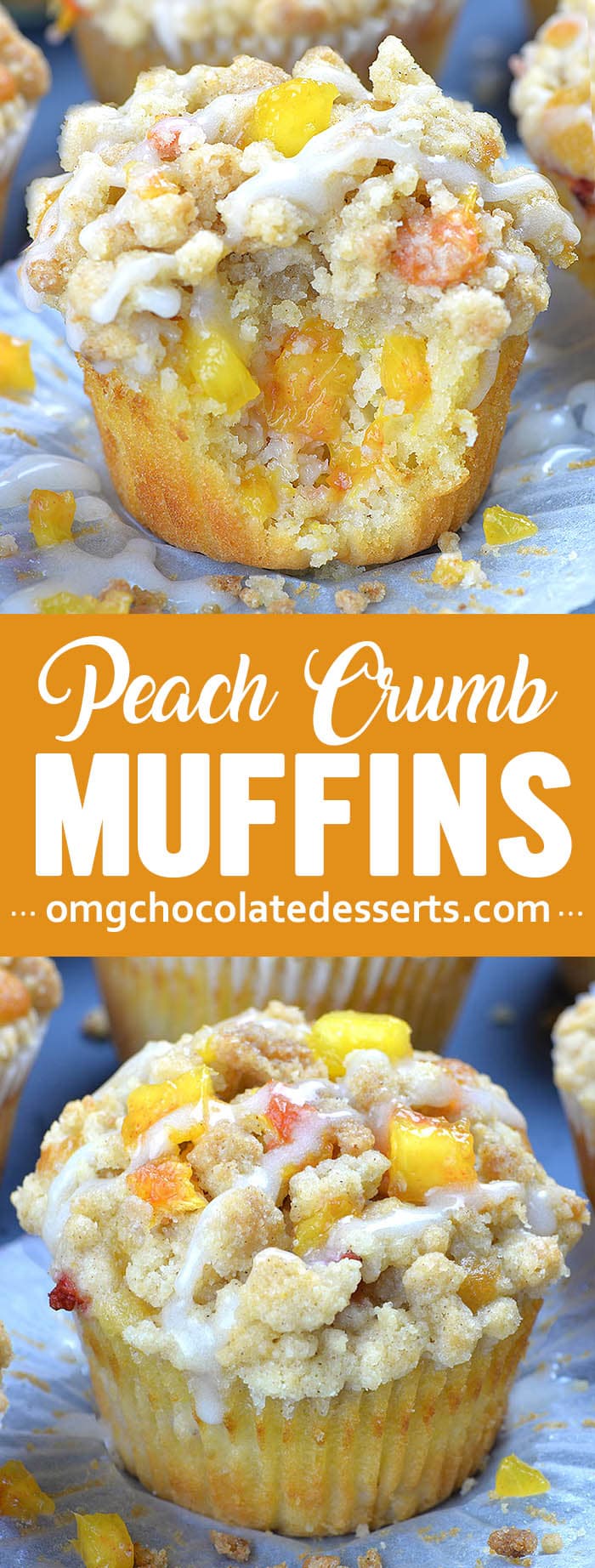 Peach Crumb Muffins are fluffy homemade muffins perfect for breakfasts and snacks. Moist and flavorful muffins loaded with fresh summery peaches, finished with sweet, buttery, cinnamon streusel crumb topping are the best muffin recipe ever!