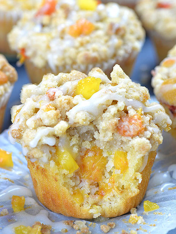 Peach muffin loaded with juicy peaches.