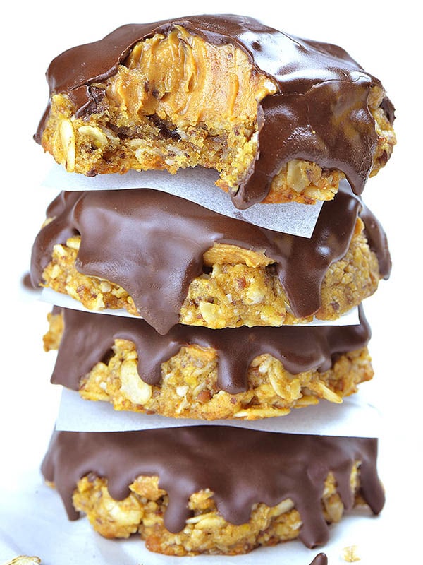 Chocolate Covered Peanut Butter Oatmeal Cookies are simple and easy recipe for healthy dessert and healthy snack.