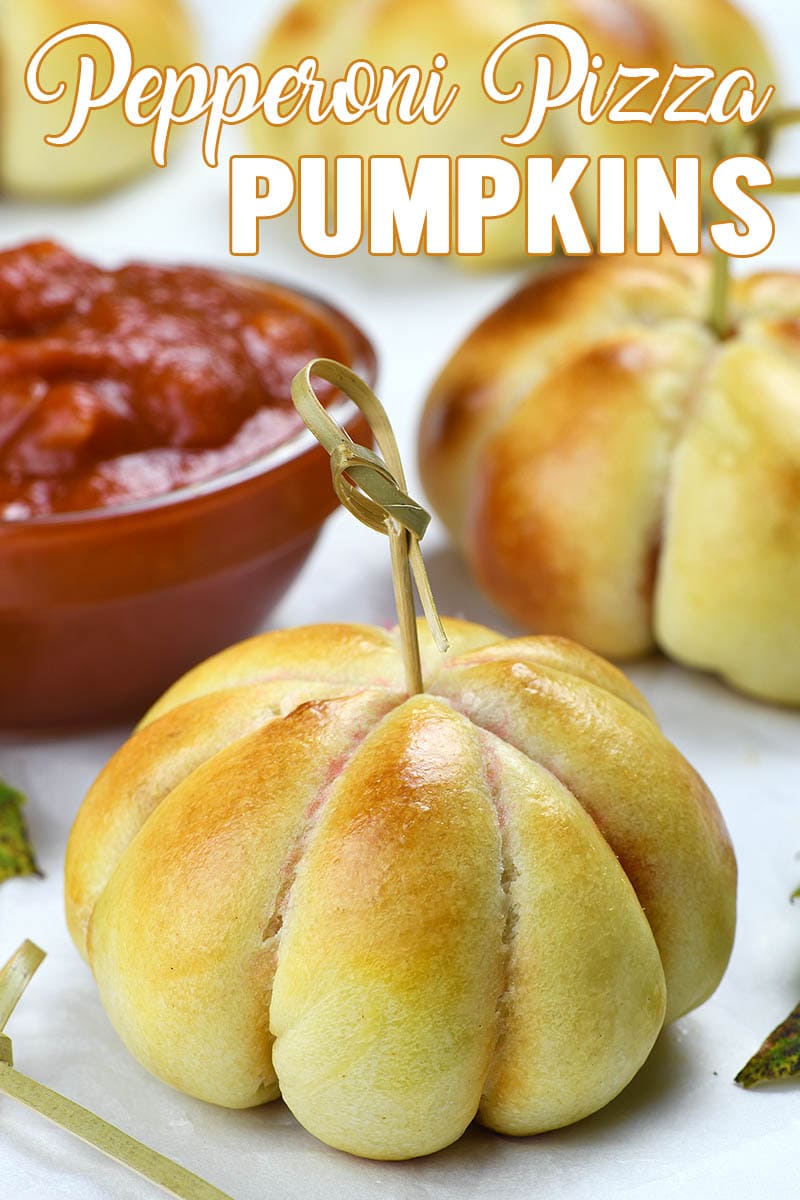 Pepperoni Pizza Pumpkins are quick and easy pizza bites loaded with marinara sauce, mozzarella cheese, and pepperoni.