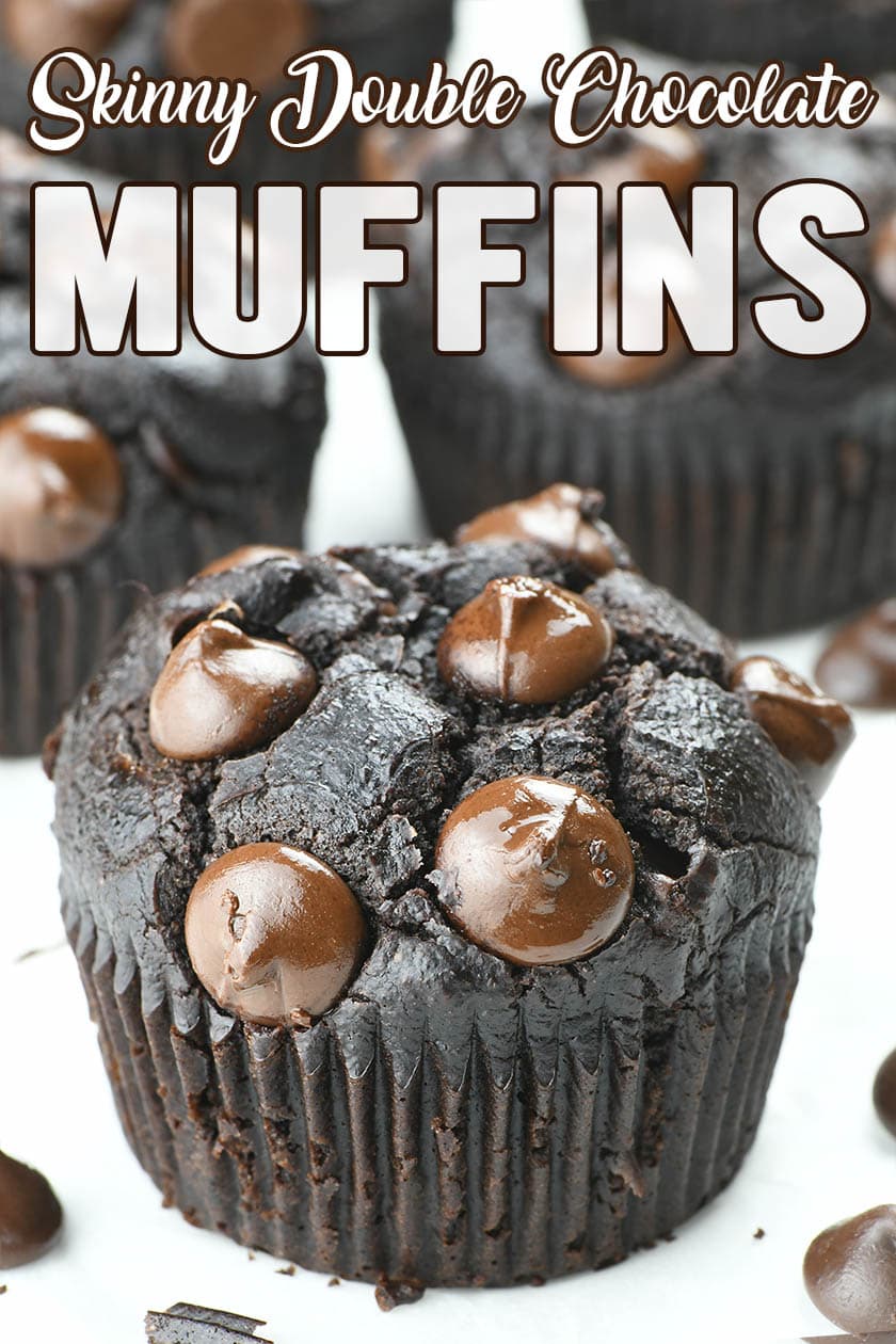 Skinny Double Chocolate Muffins are fudgy as brownies and moist as chocolate cake, although they are made with healthier ingredients.