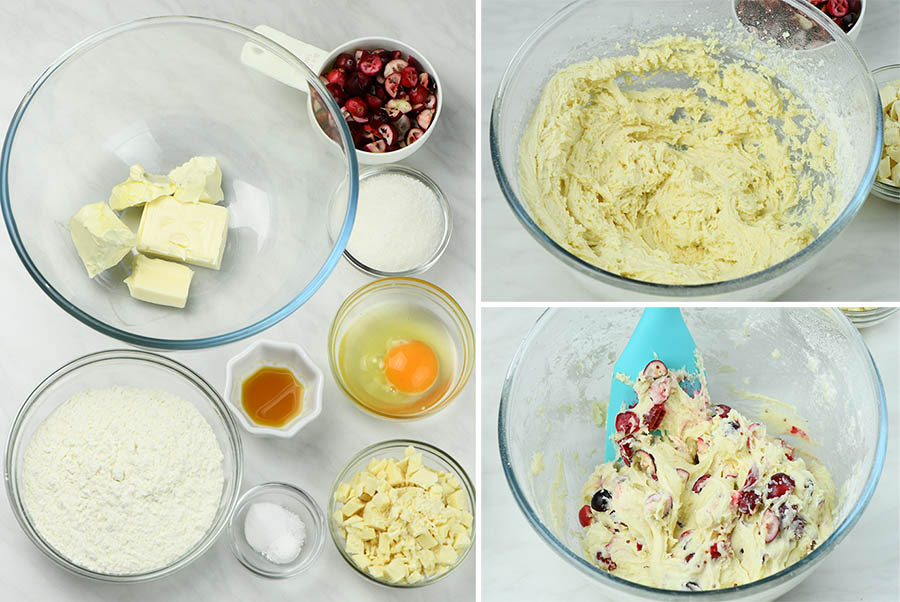 Fresh Cranberry White Chocolate Cookies (cookie dough instruction)