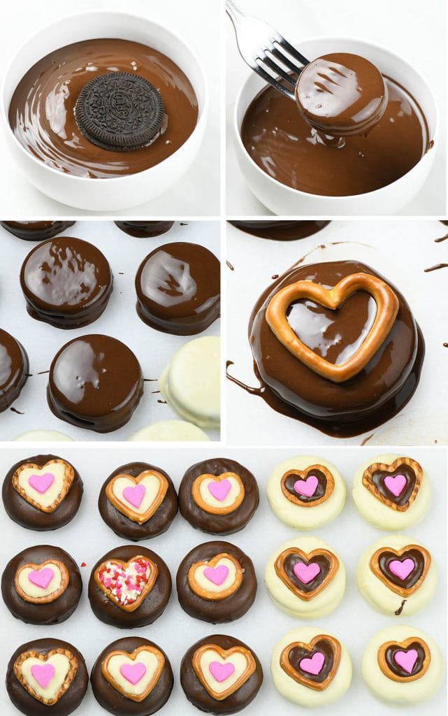 Five steps of preparing Chocolate Covered Oreos 
