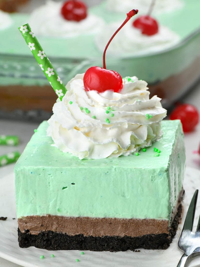McDonald's Shamrock Shake is available only once a year. But you can enjoy this chocolate-mint dessert inspired by the famous shake all year round. Shamrock shake is basically green colored and mint-flavored vanilla shake.