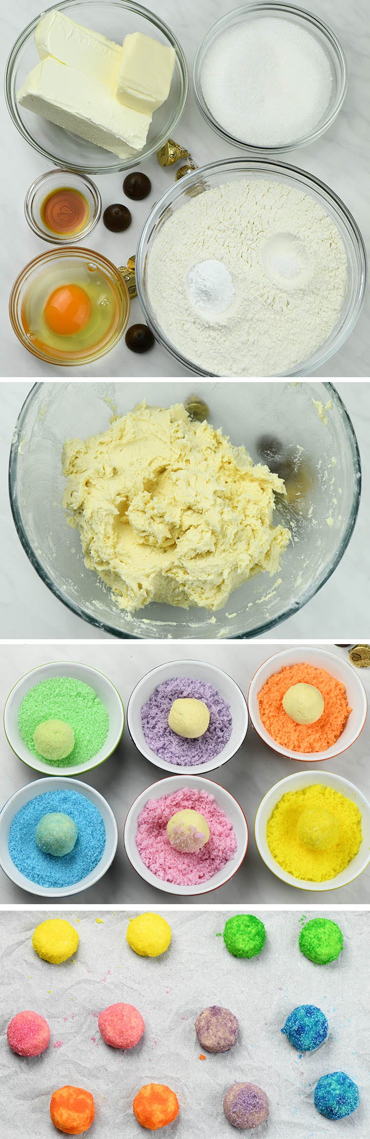 Four different images showing step by step cookies preparation.