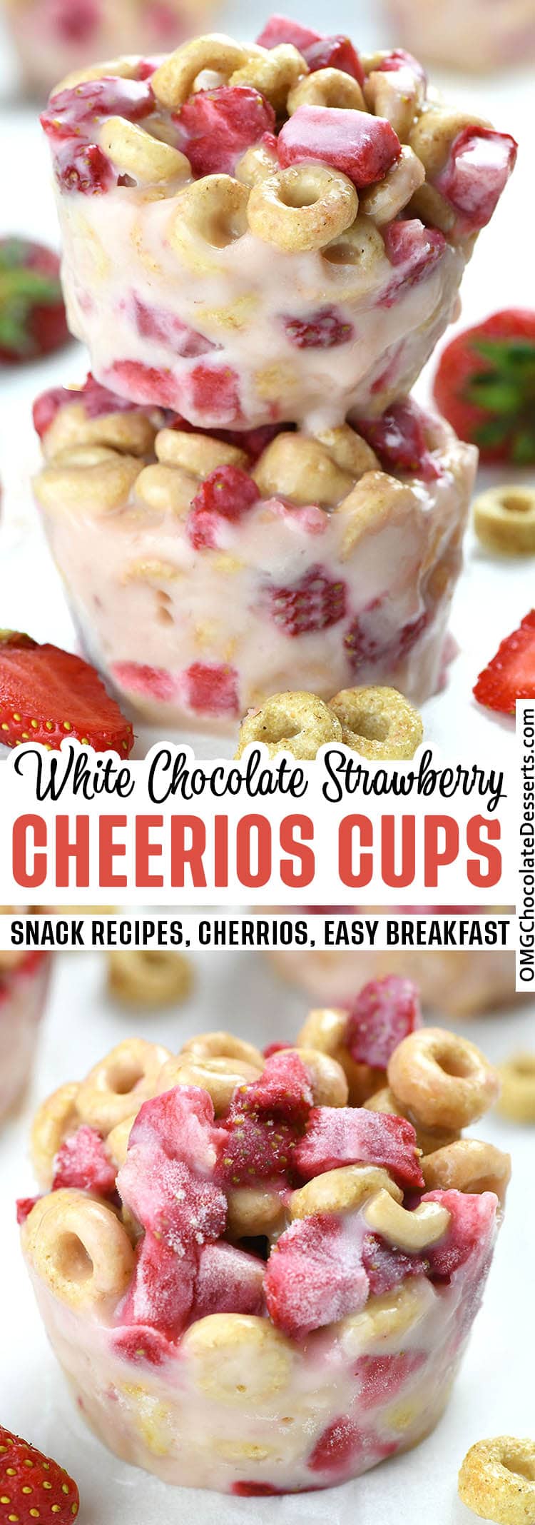 White Chocolate Strawberry Cheerios Cups - two different images.