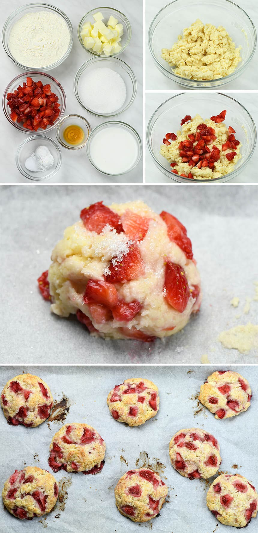 Couple of Strawberry Shortcake Cookies preparation images.