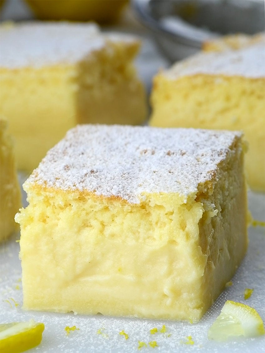 Piece of lemon custard cake.