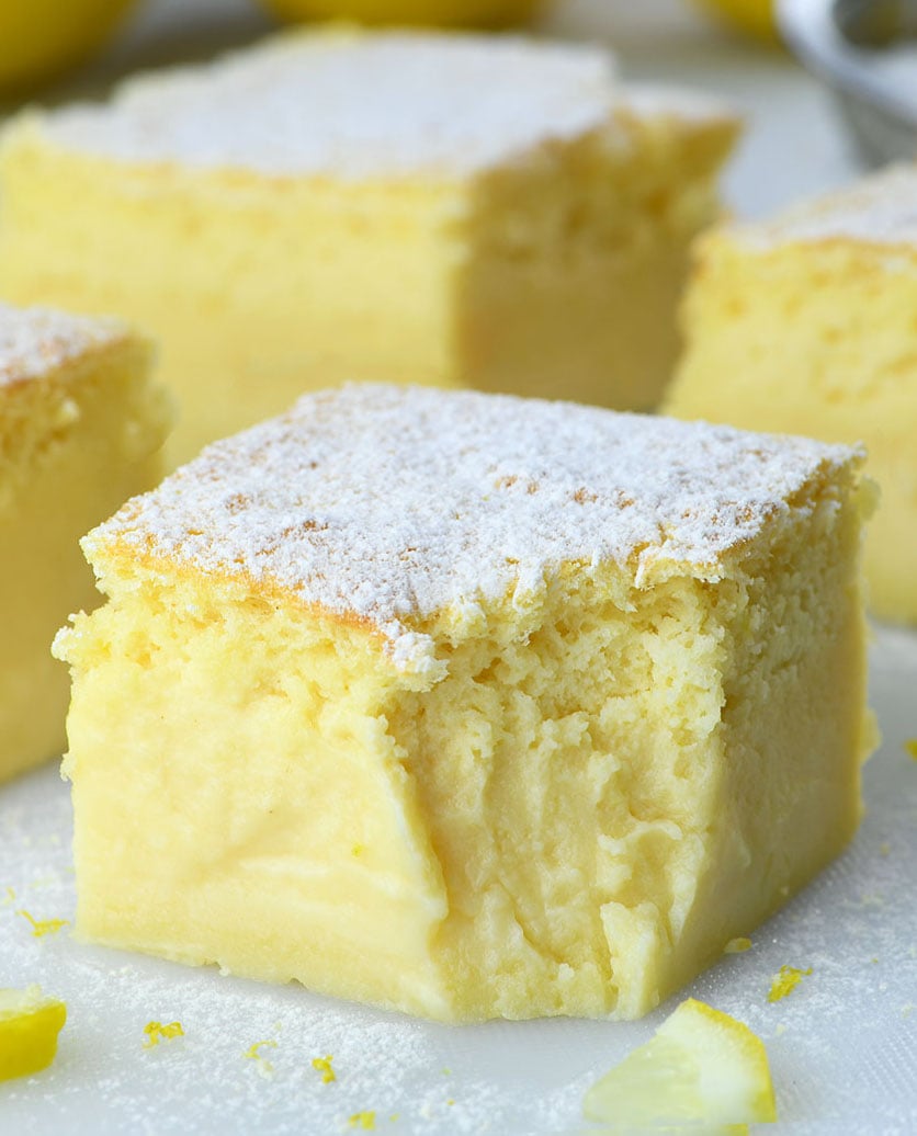 Lemon magic cake with a berry bottom : r/Baking