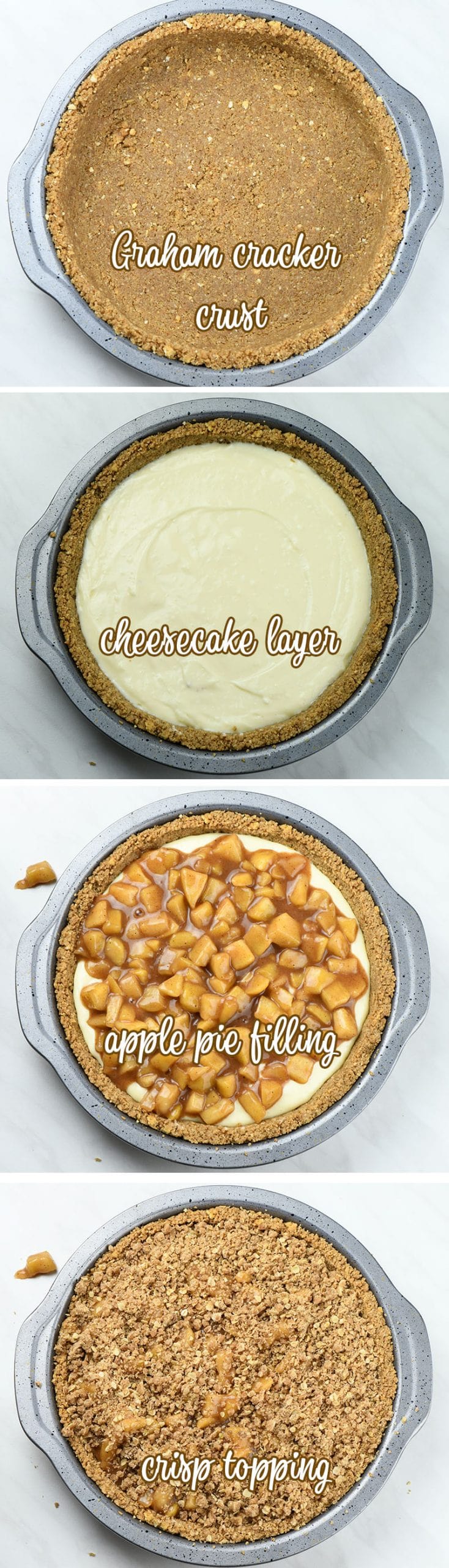 Apple Crisp Cheesecake Pie step-by-tep.