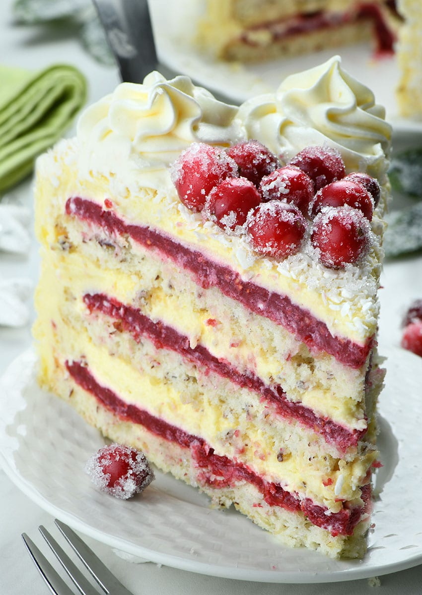 Piece of White Chocolate Cranberry Layered Cake 