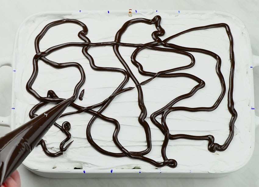 Marshmallow Chocolate Poke Cake preparation step 7.