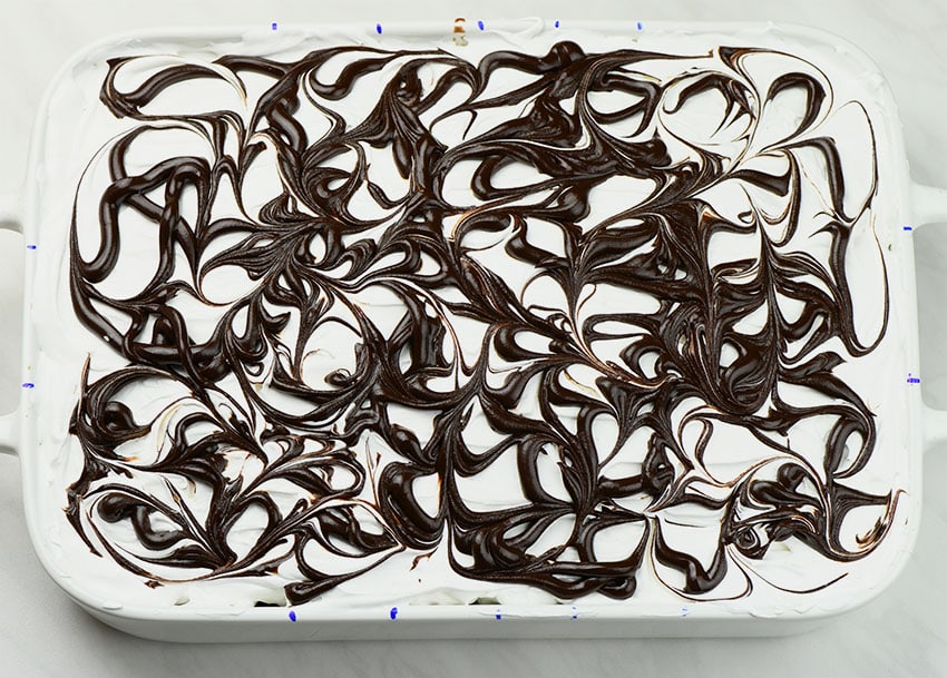 Marshmallow Chocolate Poke Cake preparation step 8.