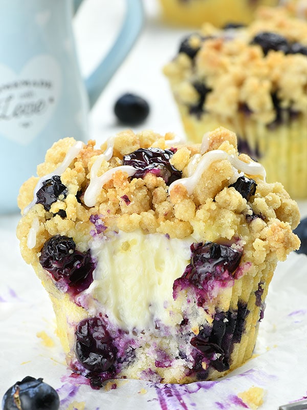 Blueberry Cream Cheese Muffins with Streusel Crumb Topping are moist and flavorful breakfast muffins, loaded with juicy blueberries and cream cheese filling.