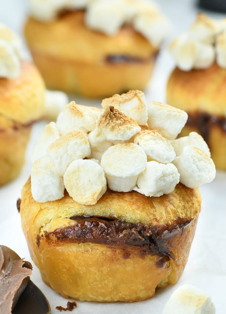 Nutella S'mores Crescent Muffin in front of couple other muffins.