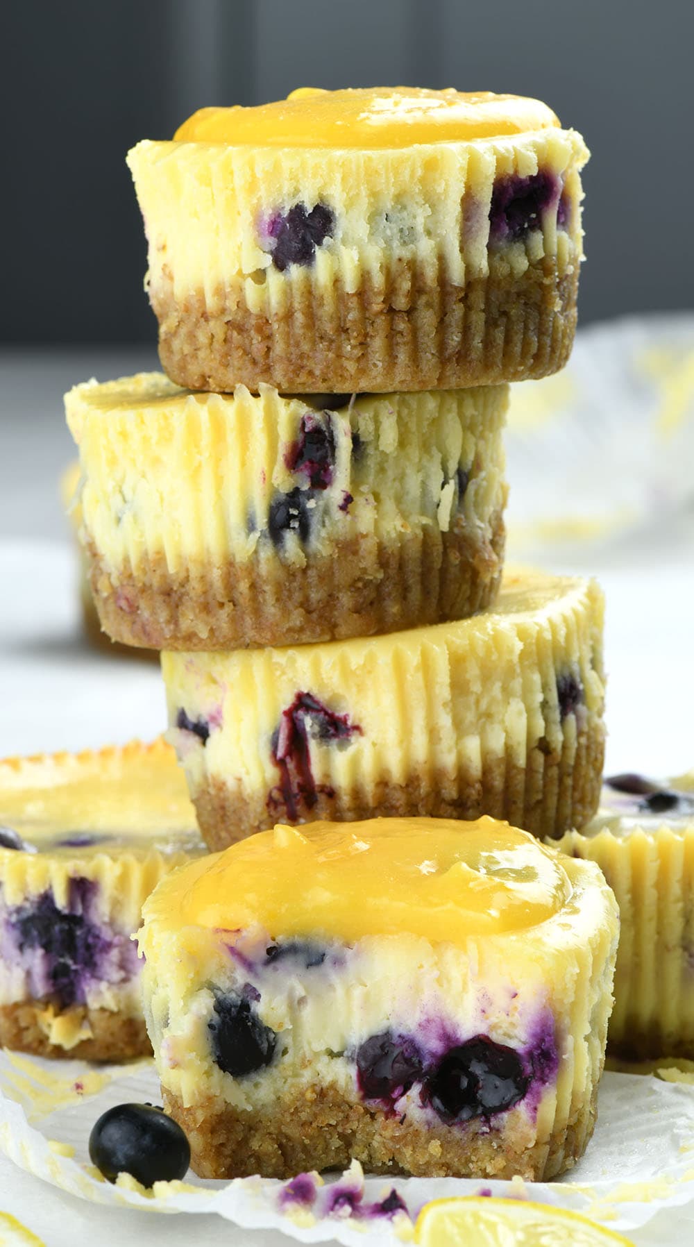 Couple of Mini Lemon Blueberry Cheesecakes.