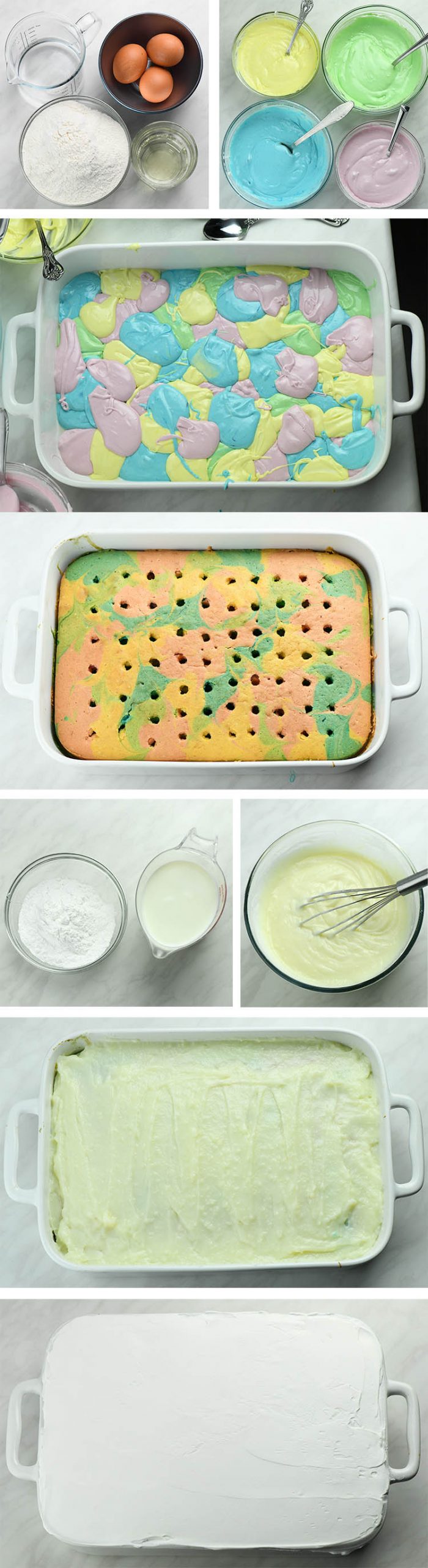 Step by step instructions for Easter Poke Cake.
