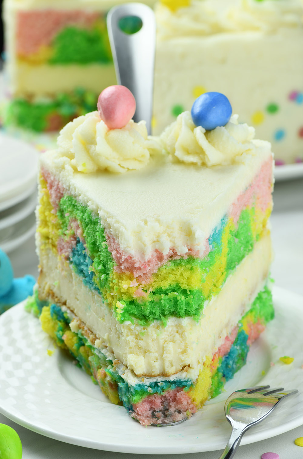 Fork cut Easter  White Chocolate Cheesecake Cake.