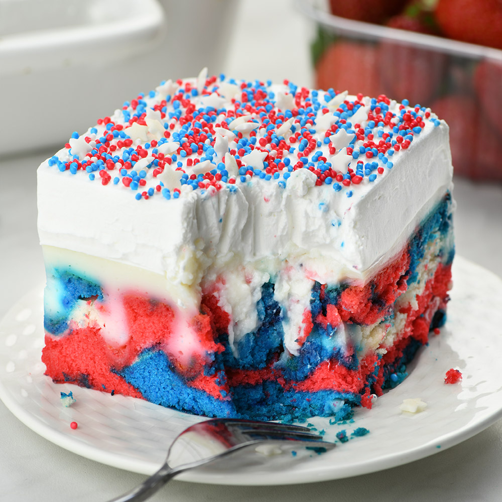 Patriotic Poke Cake (fork)