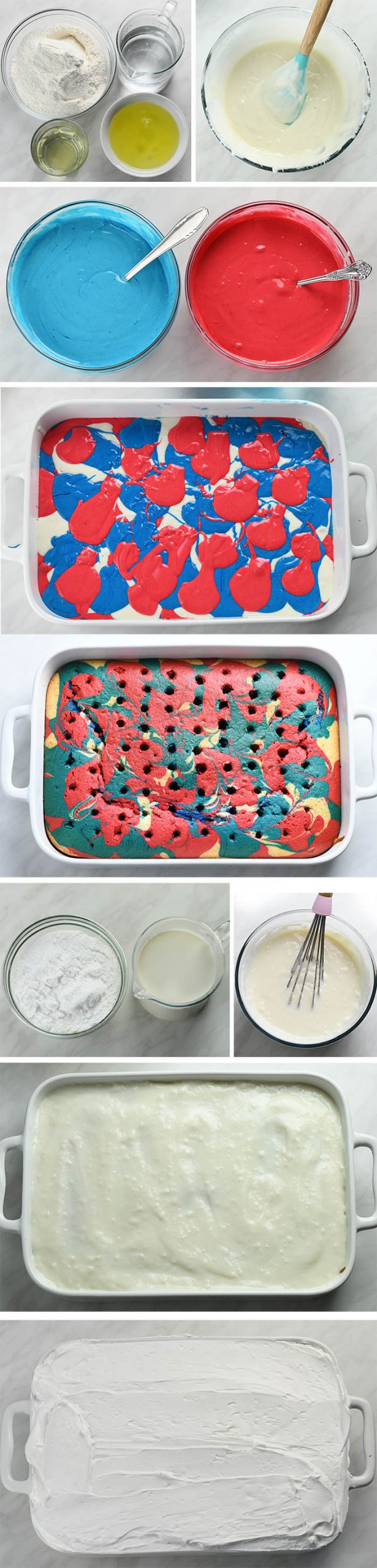Step-by-step instructions for Patriotic Poke Cake.
