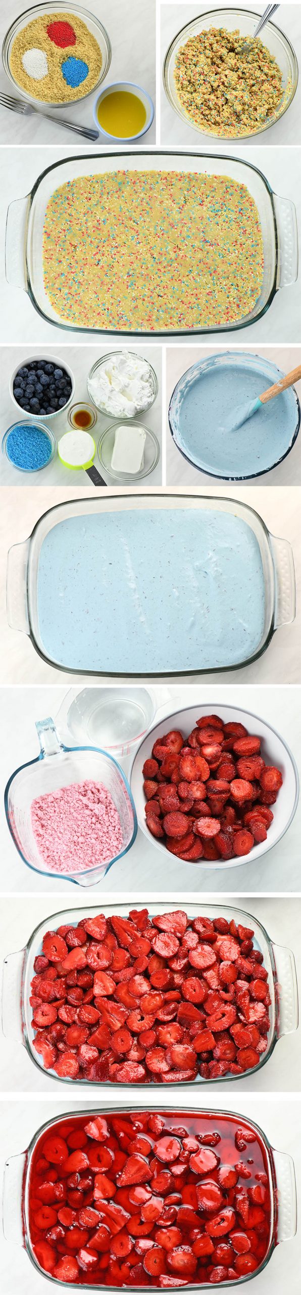 Summer Berry Jello Lasagna step by step instructions.