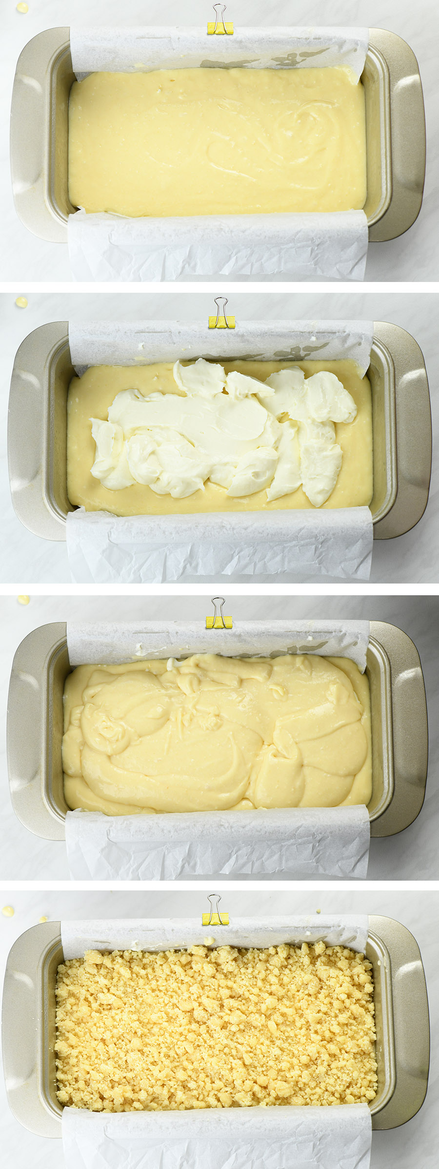 Four steps of preparing lemon pound cake.