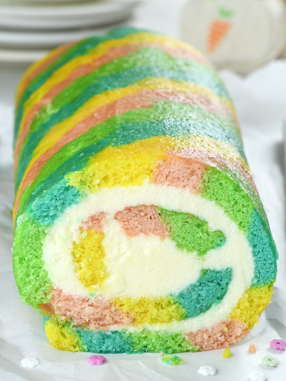 A whole piece of Easter roll cake.