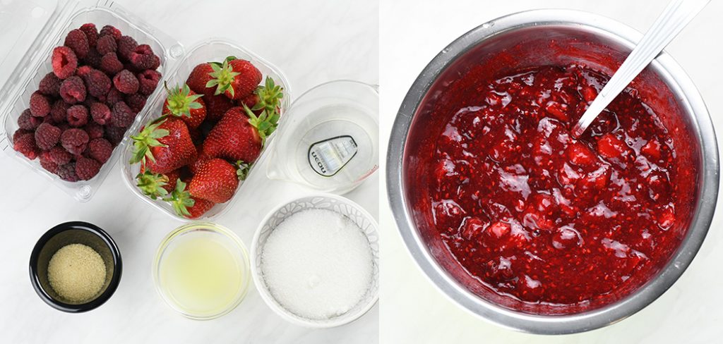 Strawberry and raspberry sauce ingredients