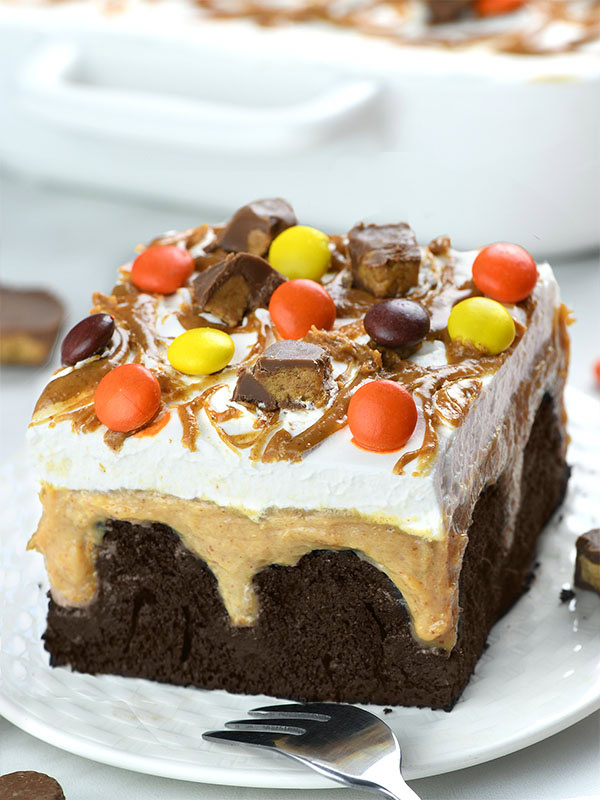 Easy Chocolate Peanut Butter Poke Cake